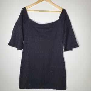 Free People Sophie Black Eyelet off the shoulder boho mini dress Size Large
